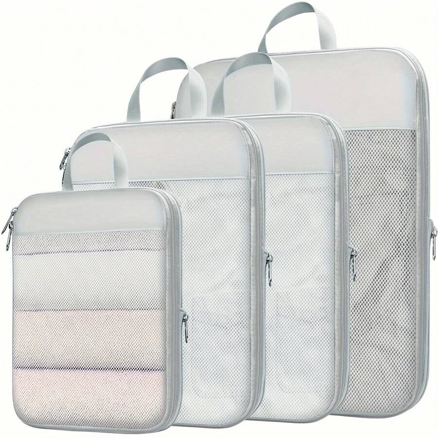 4pcs See Through Mesh Compression Packing Cubes For Suitcases 4 Pack Expandable Travel Packing
