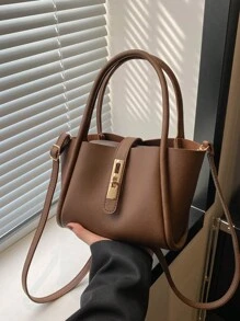 女士新款純色PU時尚手袋多功能斜跨包與小零錢包