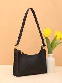 时尚压花女士休闲腋下手提包，适合日常购物 - 黑色 - 查看 1