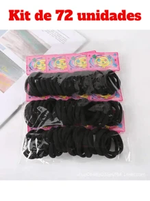 Kit 72 unidades de Elástico de Cabelo Feminino Xuxinha Rabicó Para Cabelo De Cores Preta e Mistas Com Alta Elasticidade E Durabilidade - Preto - Visão 4