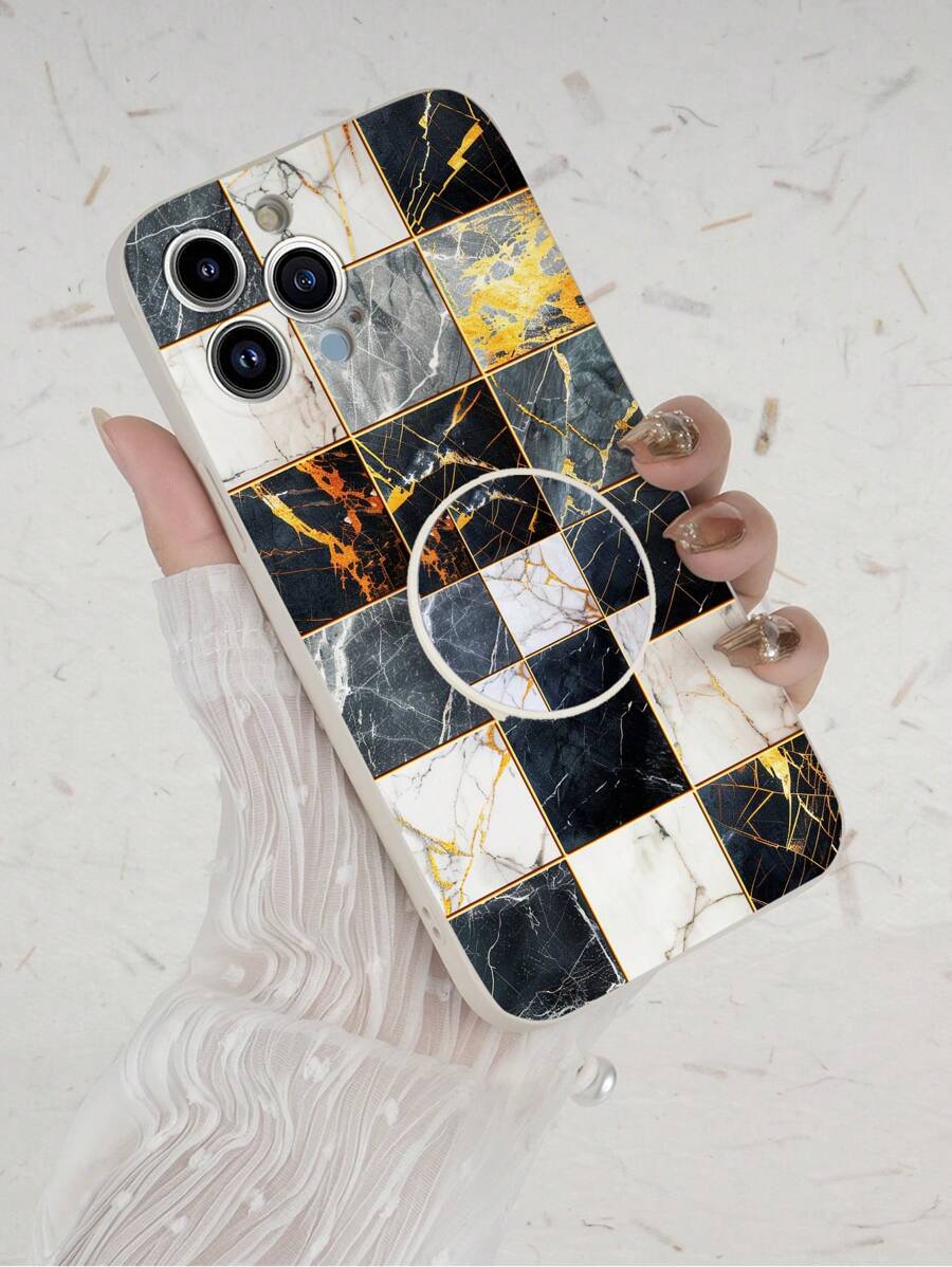 1 White TPU Chessboard Style Color Block Pattern Anti-Fall Phone Case And 1 Marble Pattern PC Foldable Stand Compatible With IPhone Case / Matching Phone Case / Stand Phone Case / Interesting Phone Case / Android Phone Case / Compatible With Samsung Phone Case / Compatible With Xiaomi Phone Case / Compatible With Oppo Phone Case / Compatible With IPhone 15PRO MAX Phone Case / Compatible With Samsung A14 Phone Case / Compatible With Samsung A54 Phone Case / Compatible With Samsung A52 Phone Case / Compatible With Samsung A31 4G Phone Case / Compatible With Samsung A23 Phone Case / Compatible With Redmi Note 8 Pro Case / Compatible With Redmi Note 11 Pro 4G Case / Compatible With Redmi Note 12 4G Case / Compatible With OPPO A54 Case - Multicolor - View 1