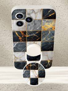 1 White TPU Chessboard Style Color Block Pattern Anti-Fall Phone Case And 1 Marble Pattern PC Foldable Stand Compatible With IPhone Case / Matching Phone Case / Stand Phone Case / Interesting Phone Case / Android Phone Case / Compatible With Samsung Phone Case / Compatible With Xiaomi Phone Case / Compatible With Oppo Phone Case / Compatible With IPhone 15PRO MAX Phone Case / Compatible With Samsung A14 Phone Case / Compatible With Samsung A54 Phone Case / Compatible With Samsung A52 Phone Case / Compatible With Samsung A31 4G Phone Case / Compatible With Samsung A23 Phone Case / Compatible With Redmi Note 8 Pro Case / Compatible With Redmi Note 11 Pro 4G Case / Compatible With Redmi Note 12 4G Case / Compatible With OPPO A54 Case - Multicolor - View 3