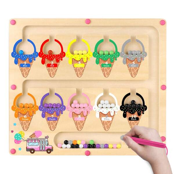 Magnetic Color And Number Maze, Montessori Toy For 2-5 Years Old Girls, Wooden Magnet Balls Puzzles, Toddler Busy Board Game, Preschool Learning Activities, Christmas & Birthday Gift For Kids