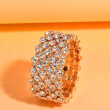 1 pieza de brazalete abierto de 5 capas con estilo europeo y americano de moda con diamantes de imitación blancos y brillantes, joyería digna de boda para mujeres adecuada para actuaciones en el escenario