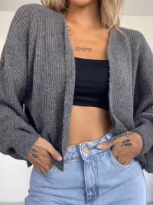 Women Cardigans - Dark Grey - View 2