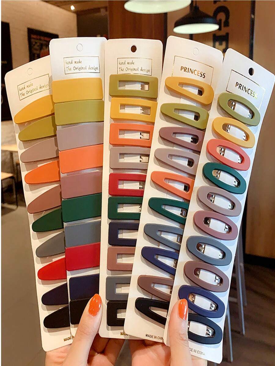 10pcs Girls/Kids Multi-Color Basic Hair Clips Assorted Shapes, Simple Decorative Hair Accessories