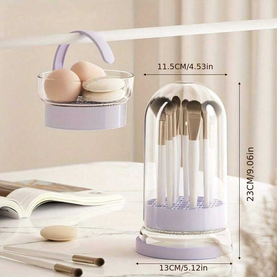 Bộ dụng cụ làm sạch cọ trang điểm với trứng làm đẹp bằng gel Silica, hộp làm sạch, giá đỡ bông phấn và hộp bảo quản - Màu tím - Xem 1