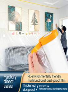 1 rouleau de film anti-poussière. Film plastique épais décoratif et protecteur contre la poussière. Housse de canapé anti-poussière. Bâche plastique avec ruban adhésif. Film de protection imperméable. Pour empêcher la poussière sur les voitures, les meubles, les tapis, les sols, l'emballage, les sacs, les organiseurs, le stockage.