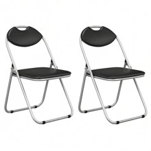 2 Pack Padded Folding Chair, Metal Frame Easy Storage Conference Chair With Sponge Seat, Backrest And Foot Pads, Hall Guest Seating For Bedrooms Office Events - Black - View 1