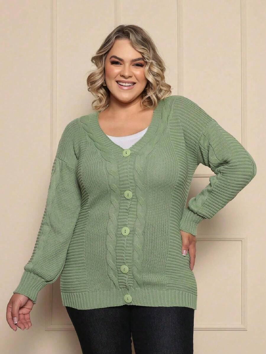 Plus Size Cardigans - Mint Green - View 1