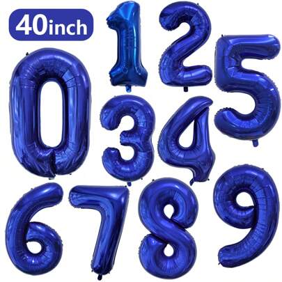 1pc 40-Inch (101.6cm)/16-Inch Navy Blue Polyester Aluminum Film Balloon, Jumbo Helium Digital Balloon, Blue Night Digital Balloon, Suitable For Birthd