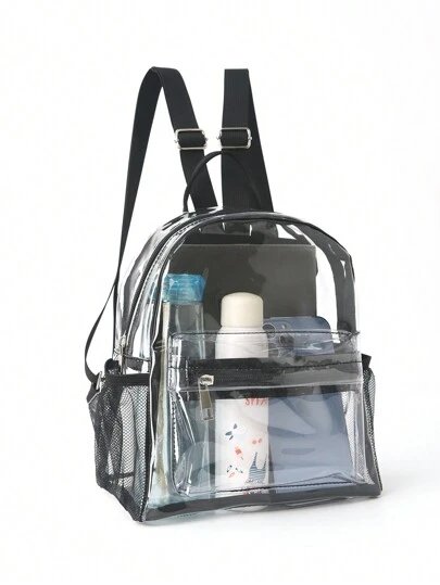 Bolso casual de vacaciones de gran capacidad y peso ligero para dama, estudiantes universitarios, bolso de playa, bolso de mujer, mochila transparente, tela plástica, mochila de caramelos de colores impermeable para estudiantes, mochila transparente impermeable, estilo casual para deportes al aire libre o viajes, mochila transparente para libros