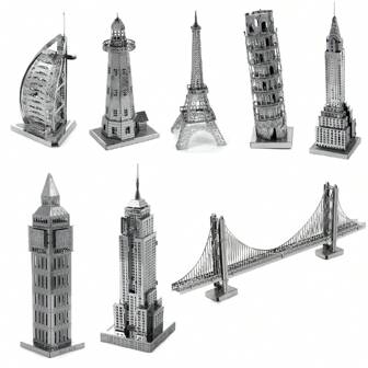 3D Metal Puzzle Assembly Model, DIY Stainless Steel Buckle Jigsaw, Architecture Model, No Glue Required, Christmas Gift, Decorative Ornament, Statue Of Liberty, Big Ben, Lighthouse, Golden Gate Bridge, Leaning Tower Of Pisa, Chrysler Building