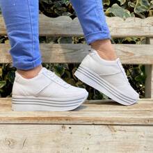 WOMEN'S WHITE HIGH PLATFORM CASUAL TENNIS - White - View 5