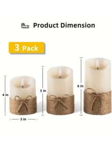Veladoras LED sin llama, con efecto de parpadeo de una vela de cuerda y control remoto, funcionan con batería, pilares de cera realista, adecuadas para la decoración del hogar durante las vacaciones - Conjunto de 3 - luz calida - Ver 5