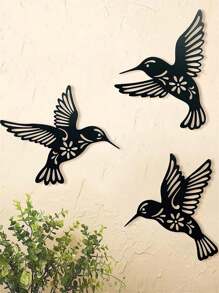 3pcs 25cm (Around) Black Hollow Metal Silhouette Creative Iron Hummingbird Wall Art Decorative Hanging Ornament For Living Room, Bedroom, Study, Office, Garden, Home Wall Decoration,Home Decor ,Room Decor,Wall Decor Gifts Birthday Graduation