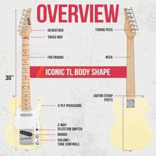LyxPro 30" Telecaster Electric Guitar, TL Series, Full-Size Paulownia Wood Body, 3-Ply Pickguard, C-Shape Neck, Ashtray Bridge, Quality Gear Tuners, 3-Way Switch & Volume/Tone Controls, 2 Picks Included - 乳白色 - 查看 5
