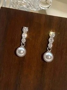 女士銅質水滴珍珠耳釘一對，復古豪華風格，適用於約會禮物 - 彩色 - 查看 4