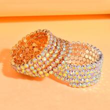 One 5-Layer European And American Personalized Fashionable Openable AB Rhinestone Bracelet, Multilayer Wide Cuff Bangle Jewelry Suitable For Stage And Wedding Wear. - Wire Wrapped Bracelet - View 4