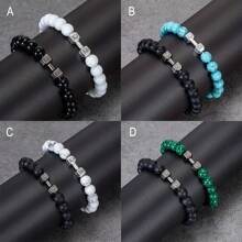 Set de 2 pulseras con mancuernas de aleación de moda para hombres y mujeres - Regalo perfecto para entusiastas del fitness y parejas - pulsera de cuentas - Ver 11