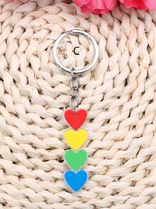 1pc Rainbow Heart Shaped Acrylic Keychain, Simple Personalized Gradient Color Bag Pendant, Decoration, Gift - Multicolor - View 4