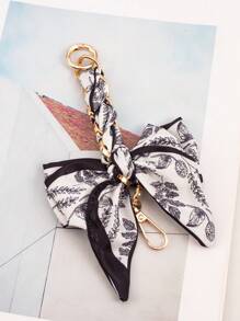 6.7inch Black & White Bag Extension Chain Shoulder Bag Strap Decoration Chain For Women Bowknot Style Silk Scarf Woven Black Plant Design Bow Keychain Valentines