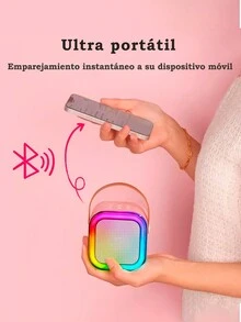 Mini Led Karaoke For Children Portable Bt Speaker With 2 Rechargeable Microphones And Voice Changer Long Lasting, High Power And Led Lights Easy To Carry And Charge For Parties Meetings Children's Games And More - Baby Blue - View 9