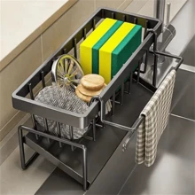 1pc Multi Functional Sink And Toilet Storage Rack - Easy To Organize Bathroom And Kitchen Supplies, Kitchen And Bathroom Storage Rack With Sponge Rack, Drain Rack, And Spice Rack - Easy To Organize Sink, Toilet, And Countertop - Black - View 3