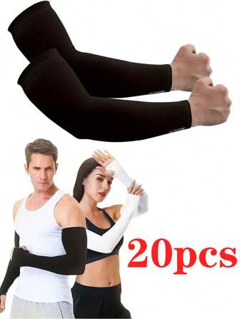 20pcs Men Summer UV Protection Arm Sleeves Black/White Solid Color Long Sleeves Elastic Protective Gloves Cooling Compression Ice Silk Arm Sleeves, Suitable For Wholesale, Outdoor Beach Sports Riding Fishing Golf Driving Horse Riding Arm Protectors. Arm Warmers Autumn Outfits Halloween Costumes Black Arm Sleeve Gifts For Men
