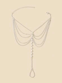 1 pieza de tobillera de cadena en capas de metal con estilo europeo y americano para mujeres, perfecta para playa, uso diario, fiestas y regalos - Plateado - Ver 2