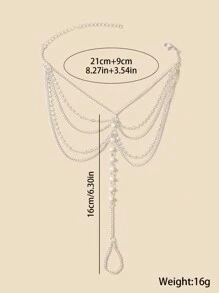 1 pieza de tobillera de cadena en capas de metal con estilo europeo y americano para mujeres, perfecta para playa, uso diario, fiestas y regalos - Plateado - Ver 3