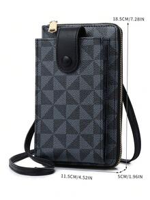 2024新款時尚垂直三角印花手機袋女式肩背斜跨包，具備大容量和多功能電話錢包手機袋 - 黑色 - 查看 6