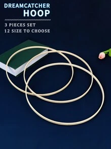 3件套米色捕夢網羽毛花環，適用於戶外草坪，婚禮裝飾竹環適用於房間牆壁和臥室，內圈適用於風鈴和森林裝飾，橫框適用於節日吊墜編織裝飾，手工十字繡織竹環，圓形竹繡環 - 米色 - 查看 9