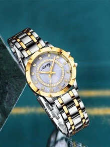 NARY 1pc Elegant & Luxurious Women Quartz Watch, Fashionable Rhinestone Decorated Dial With Steel Band, Suitable For Daily Life, Parties And Events