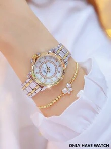 NARY 1pc Elegant & Luxurious Women Quartz Watch, Fashionable Rhinestone Decorated Dial With Steel Band, Suitable For Daily Life, Parties And Events