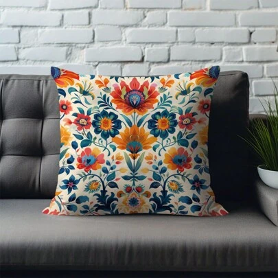 1入Morris圖案橙藍色靠墊套，採用桃皮紋理材料，45*45CM/18*18英寸枕套，適用於現代布沙發室內裝飾和派對裝飾