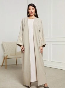 1pc Women Fashionable Butterfly Embroidery Open Front Abaya Dress For Muslim  Style - Khaki - View 9