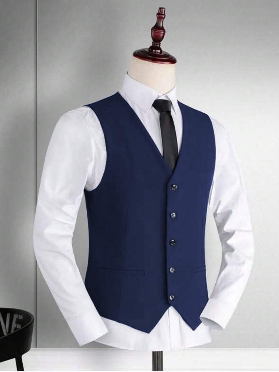 New Men's Slim Fit Suit Vest Korean Style Business Casual Waistcoat Groomsmen Formal Dress Vest