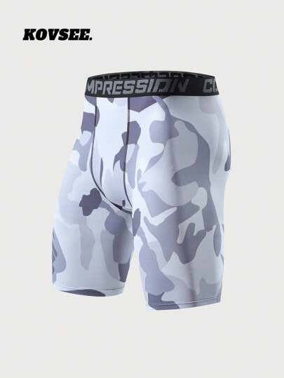 KOVSEE Boyfriend Style Men's Camouflage Printed Letter Ribbon Basketball Breathable Quick-Drying High Elasticity Sports Leggings