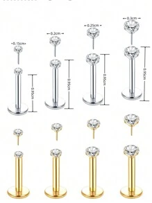 4pcs Stainless Steel Labret Stud Lip Rings With Cubic Zirconia, Body Piercing Jewelry Without Threading For Women - Multicolor - View 10