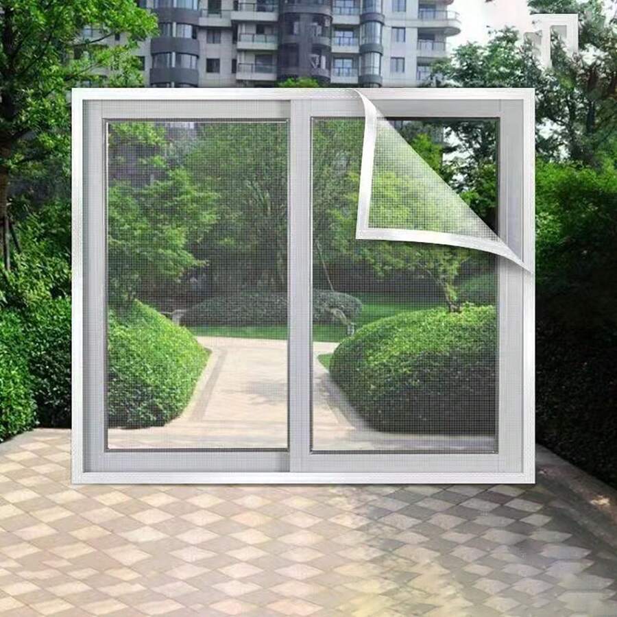 1pc White Mesh Window Screen, Minimalist Self-Adhesive No Drill Installation, Summer Insect Proof Curtain Net - White - View 1