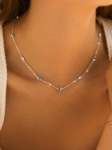 SYMFNY 1 pezzo Collana circolare personalizzata alla moda in argento sterling 925 artificiale e colorata