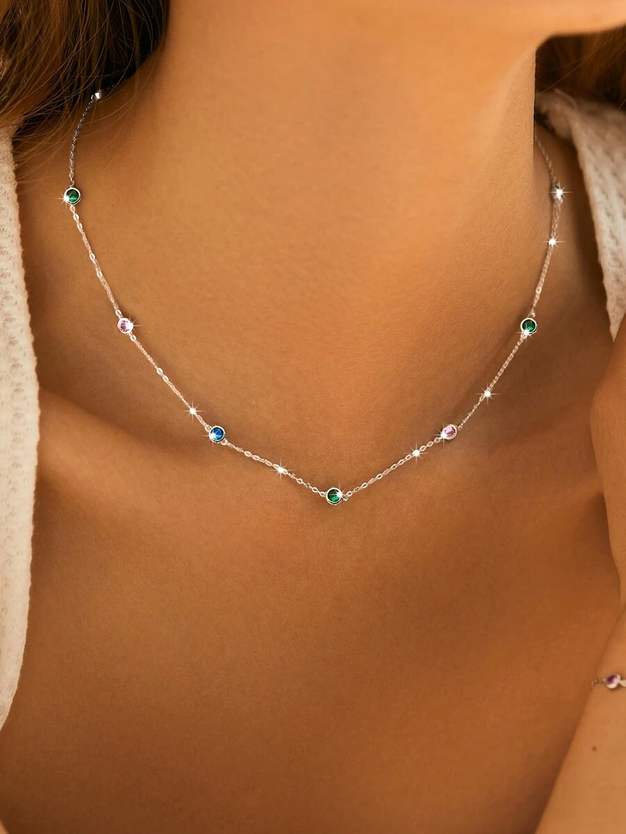 SYMFNY 1 pezzo Collana circolare personalizzata alla moda in argento sterling 925 artificiale e colorata