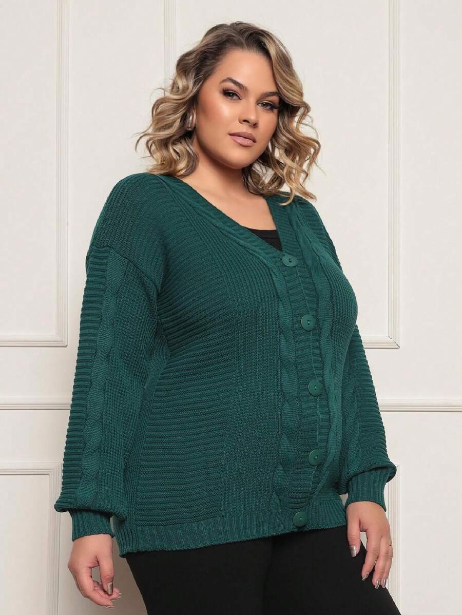 Plus Size Cardigans - Dark Green - View 1