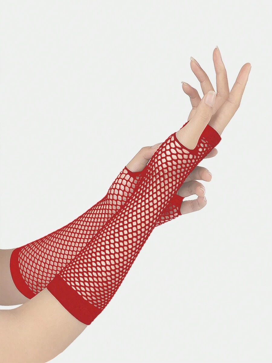 iwarm 1 Pair Women Fishnet Arm Sleeves - Red - View 1