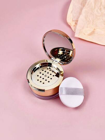 1pc Gold Round Portable Travel Makeup Mirror Puff, Fits 6g Refillable Powder Compact,Makeup,Cheap,Room Decor,Vanity,Travel,Bedroom,Makeup Accessories