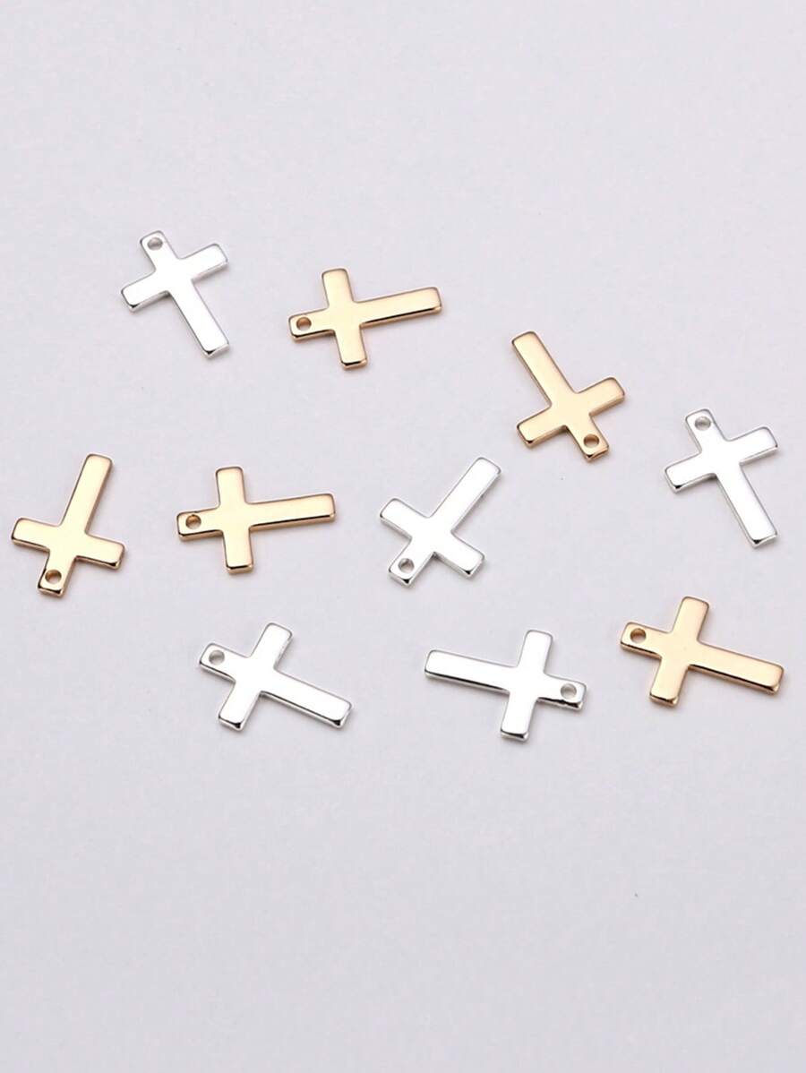 10pcs Mini Copper Cross Pendant Electroplated In Gold/Silver Color For DIY Bracelet/Necklace Making - 1 - View 1