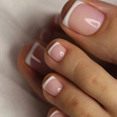 24PCS Timeless Elegance For Your Wedding: Classic French Tip Pedicure - Glossy White French Short Square Press-On Toenails - Perfect For All Ages Nail Supplies