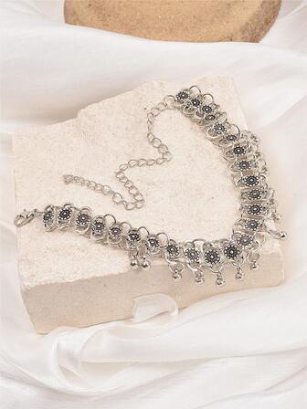 1 st vintagestil silverfärgad snidad blombollshänge för kvinnor fotlänk Lämplig för dagligt och strandkläder