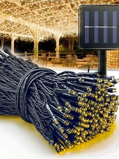 1pc 20/30/50/100 LED 5/6.5/7/12M Solar String Lights, 8 Modes, Suitable For Outdoor Decoration, Yard, Camping, Garden, All Season